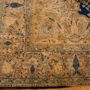 Antique S.E. Persian Kirman Carpet 11'10"×23'10" Navy Floral, Rose Border, Circa 1920 - detail view 8