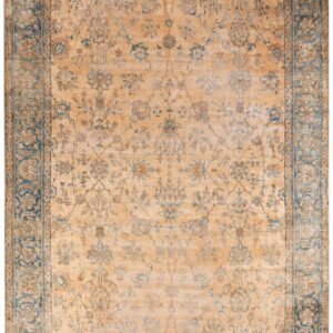 Antique S.E. Persian Kirman Carpet 12'×19'10" Peach Floral, Light Blue Border, Circa 1920