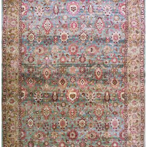 Antique S.E. Persian Kirman Carpet 11'10"Ã—18'6" Sky Blue Field, Apricot Border, Circa 1900