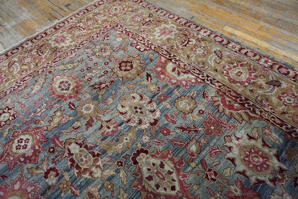 Antique s. E. Persian kirman carpet 11'10"ã—18'6" sky blue field, apricot border, circa 1900 - detail view 10