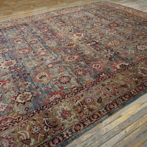 Antique S.E. Persian Kirman Carpet 11'10"Ã—18'6" Sky Blue Field, Apricot Border, Circa 1900 - detail view 11