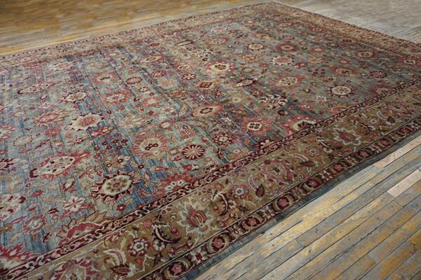 Antique s. E. Persian kirman carpet 11'10"ã—18'6" sky blue field, apricot border, circa 1900 - detail view 11
