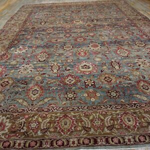 Antique S.E. Persian Kirman Carpet 11'10"Ã—18'6" Sky Blue Field, Apricot Border, Circa 1900 - detail view 1