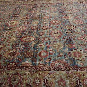 Antique S.E. Persian Kirman Carpet 11'10"Ã—18'6" Sky Blue Field, Apricot Border, Circa 1900 - detail view 3