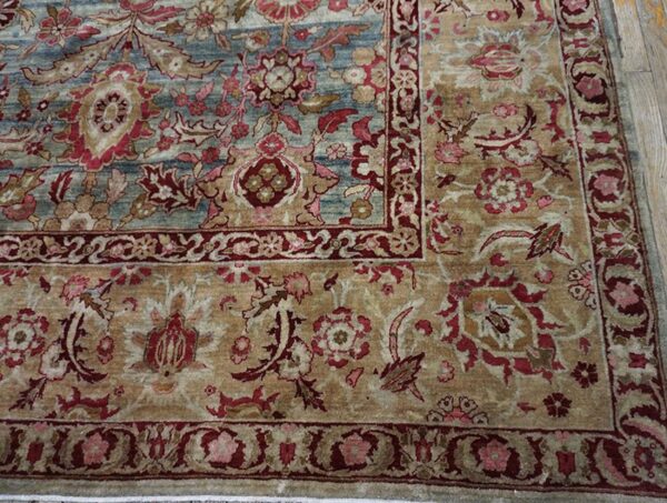 Antique s. E. Persian kirman carpet 11'10"ã—18'6" sky blue field, apricot border, circa 1900 - detail view 4