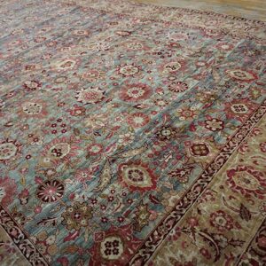 Antique S.E. Persian Kirman Carpet 11'10"Ã—18'6" Sky Blue Field, Apricot Border, Circa 1900 - detail view 6
