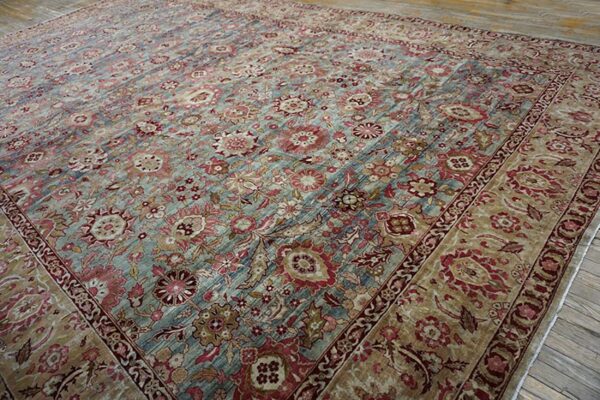 Antique s. E. Persian kirman carpet 11'10"ã—18'6" sky blue field, apricot border, circa 1900 - detail view 6