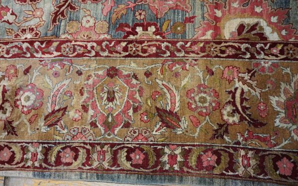 Antique s. E. Persian kirman carpet 11'10"ã—18'6" sky blue field, apricot border, circa 1900 - detail view 7