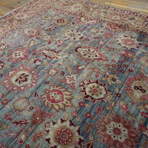 Antique S.E. Persian Kirman Carpet 11'10"Ã—18'6" Sky Blue Field, Apricot Border, Circa 1900 - detail view 8