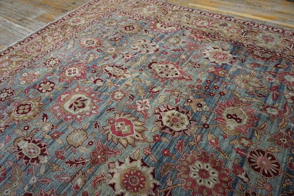Antique s. E. Persian kirman carpet 11'10"ã—18'6" sky blue field, apricot border, circa 1900 - detail view 8
