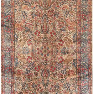 Antique S.E. Persian Kirman Gallery Carpet 5'10"×17'10" Beige Field, Blue Border, Circa 1920