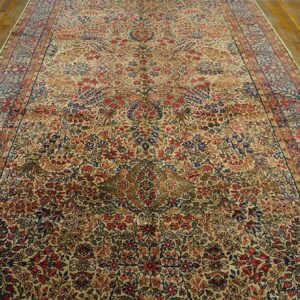 Antique S.E. Persian Kirman Gallery Carpet 5'10"×17'10" Beige Field, Blue Border, Circa 1920 - detail view 5