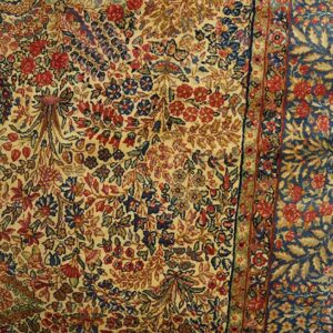 Antique S.E. Persian Kirman Gallery Carpet 5'10"×17'10" Beige Field, Blue Border, Circa 1920 - detail view 6