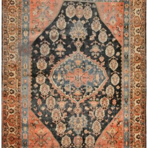 Antique S. Persian Qashqai (Khamse) Carpet 5'2"×7'4" Navy & Ivory Tribal, Late 19th C.