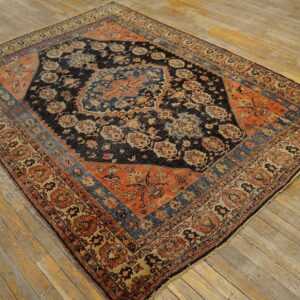 Antique S. Persian Qashqai (Khamse) Carpet 5'2"×7'4" Navy & Ivory Tribal, Late 19th C. - detail view 1