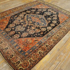 Antique S. Persian Qashqai (Khamse) Carpet 5'2"×7'4" Navy & Ivory Tribal, Late 19th C. - detail view 2