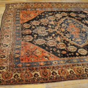 Antique S. Persian Qashqai (Khamse) Carpet 5'2"×7'4" Navy & Ivory Tribal, Late 19th C. - detail view 3