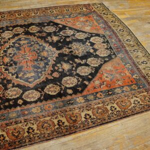 Antique S. Persian Qashqai (Khamse) Carpet 5'2"×7'4" Navy & Ivory Tribal, Late 19th C. - detail view 5