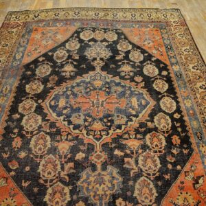 Antique S. Persian Qashqai (Khamse) Carpet 5'2"×7'4" Navy & Ivory Tribal, Late 19th C. - detail view 6