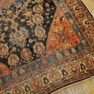 Antique S. Persian Qashqai (Khamse) Carpet 5'2"×7'4" Navy & Ivory Tribal, Late 19th C. - detail view 8