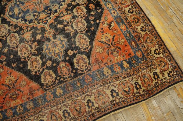 Antique s. Persian qashqai (khamse) carpet 5'2"×7'4" navy & ivory tribal, late 19th c. - detail view 8