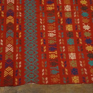 Antique Swedish Flat-Weave Carpet 5'10"×8'2" Red Field, Yellow Border, Early 20th Century, Circa 1930 - detail view 1