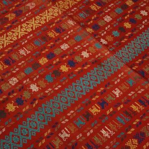 Antique Swedish Flat-Weave Carpet 5'10"×8'2" Red Field, Yellow Border, Early 20th Century, Circa 1930 - detail view 2