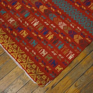 Antique Swedish Flat-Weave Carpet 5'10"×8'2" Red Field, Yellow Border, Early 20th Century, Circa 1930 - detail view 4