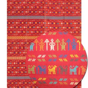 Antique Swedish Flat-Weave Carpet 5'10"×8'2" Red Field, Yellow Border, Early 20th Century, Circa 1930 - detail view 5