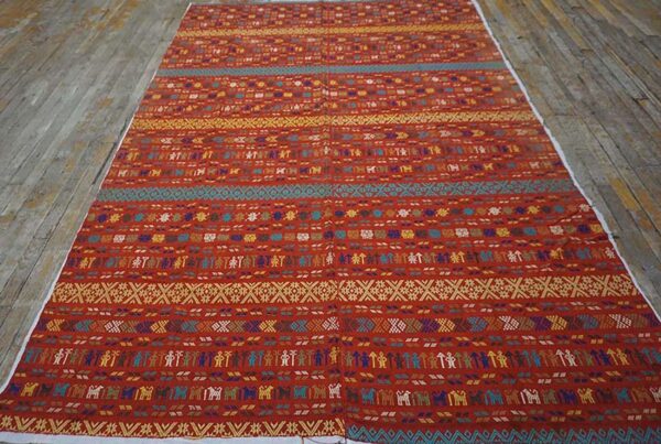 Antique swedish flat-weave carpet 5'10"ã—8'10" red & yellow, early 20th century, circa 1930 - detail view 1
