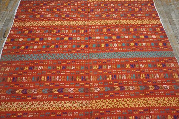 Antique swedish flat-weave carpet 5'10"ã—8'10" red & yellow, early 20th century, circa 1930 - detail view 2