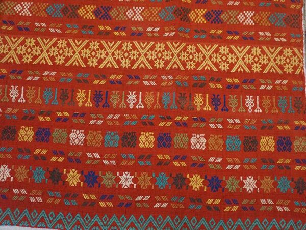 Antique swedish flat-weave carpet 5'10"ã—8'10" red & yellow, early 20th century, circa 1930 - detail view 3