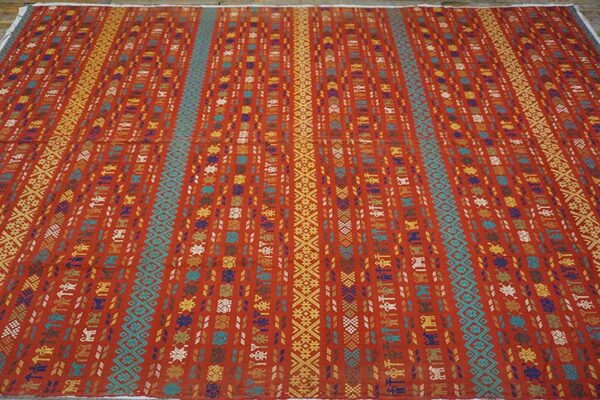 Antique swedish flat-weave carpet 5'10"ã—8'10" red & yellow, early 20th century, circa 1930 - detail view 4