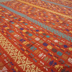 Antique Swedish Flat-Weave Carpet 5'10"Ã—8'10" Red & Yellow, Early 20th Century, Circa 1930 - detail view 5