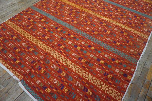 Antique swedish flat-weave carpet 5'10"ã—8'10" red & yellow, early 20th century, circa 1930 - detail view 6