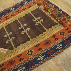 Antique Turkish Anatolian Flat-Weave Prayer Rug 3'7"×4'10" Brown & Navy, Yuruk Tradition, Circa 1890 - detail view 9