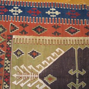 Antique Turkish Anatolian Flat-Weave Prayer Rug 3'7"×4'10" Brown & Navy, Yuruk Tradition, Circa 1890 - detail view 2