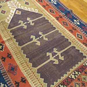 Antique Turkish Anatolian Flat-Weave Prayer Rug 3'7"×4'10" Brown & Navy, Yuruk Tradition, Circa 1890 - detail view 4