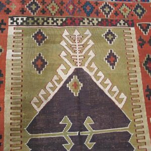 Antique Turkish Anatolian Flat-Weave Prayer Rug 3'7"×4'10" Brown & Navy, Yuruk Tradition, Circa 1890 - detail view 5