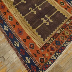 Antique Turkish Anatolian Flat-Weave Prayer Rug 3'7"×4'10" Brown & Navy, Yuruk Tradition, Circa 1890 - detail view 7