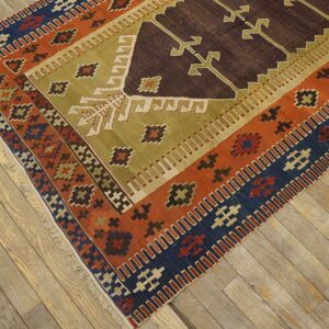 Antique Turkish Anatolian Flat-Weave Prayer Rug 3'7"×4'10" Brown & Navy, Yuruk Tradition, Circa 1890 - detail view 8
