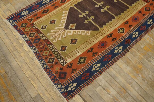 Antique turkish anatolian flat-weave prayer rug 3'7"×4'10" brown & navy, yuruk tradition, circa 1890 - detail view 8