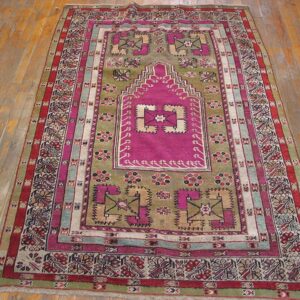 Antique Turkish Anatolian Melas Prayer Rug 4'×6' Green & Ivory, 1850s - detail view 1