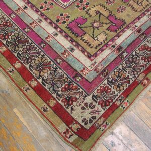 Antique Turkish Anatolian Melas Prayer Rug 4'×6' Green & Ivory, 1850s - detail view 2