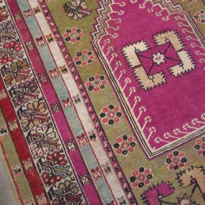Antique Turkish Anatolian Melas Prayer Rug 4'×6' Green & Ivory, 1850s - detail view 3