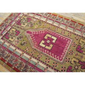 Antique Turkish Anatolian Melas Prayer Rug 4'×6' Green & Ivory, 1850s - detail view 6