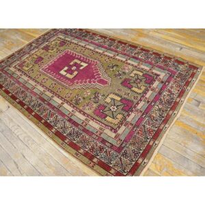 Antique Turkish Anatolian Melas Prayer Rug 4'×6' Green & Ivory, 1850s - detail view 7