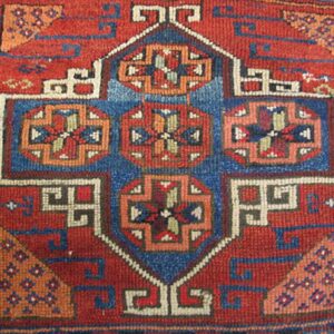Antique Turkish Anatolian Yuruk Carpet 4'3"×5'6" Red Rust Geometric, Salmon Border, 1880s - detail view 2