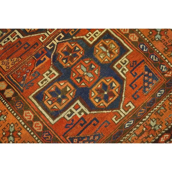 Antique turkish anatolian yuruk carpet 4'3"×5'6" red rust geometric, salmon border, 1880s - detail view 5