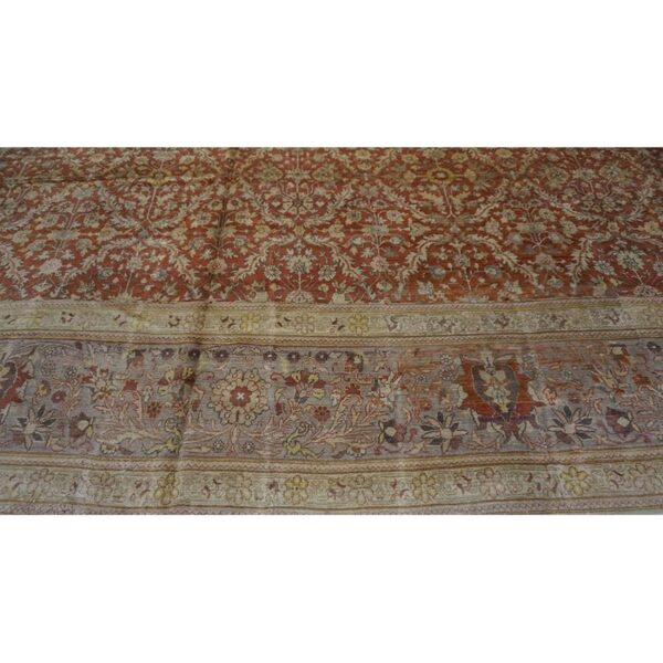 Antique turkish hereke carpet 20'×25' rust field, lavender border, monumental square format, circa 1920 - detail view 9